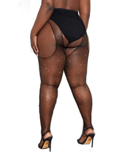 (Plus) Rhinestone Studded Cut Out Tights