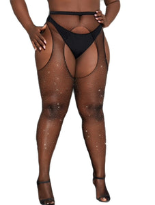 (Plus) Rhinestone Studded Cut Out Tights
